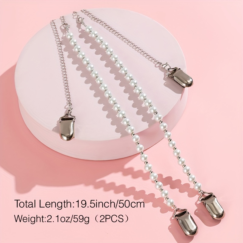 Image of 2pcs Decorative For Bra Straps Fancy Pearl Silvery Beads Non-slip Suspender Clasps For Women Comfortable Clips Detachable For Bra Tops Dress