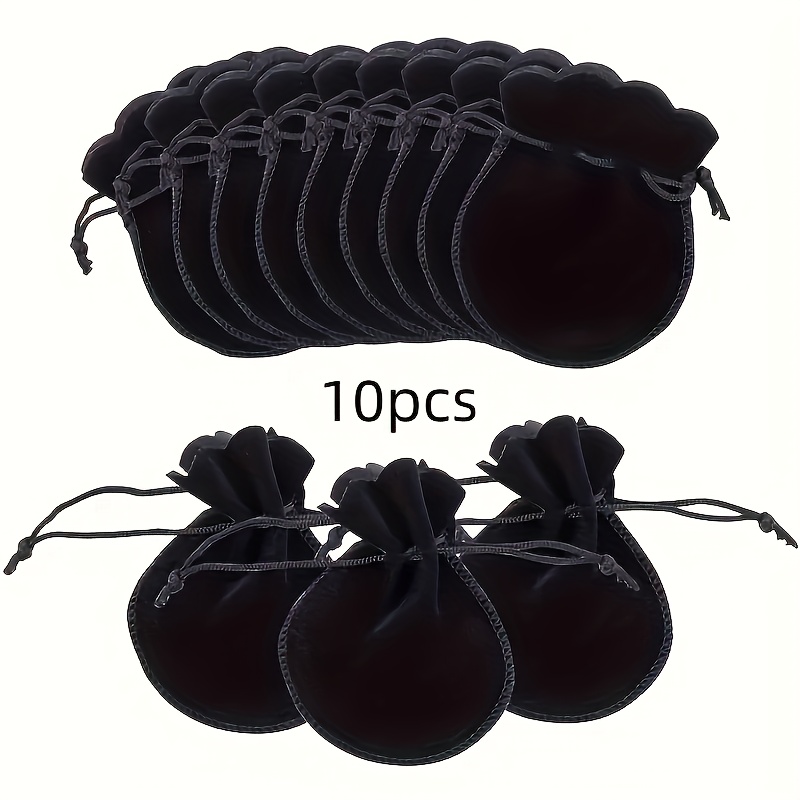 Image of 10 Solid Color Velvet Jewelry Pouches, Black Drawstring Bags For Storing Accessories And Party Favors - 90x70mm,christmas,halloween