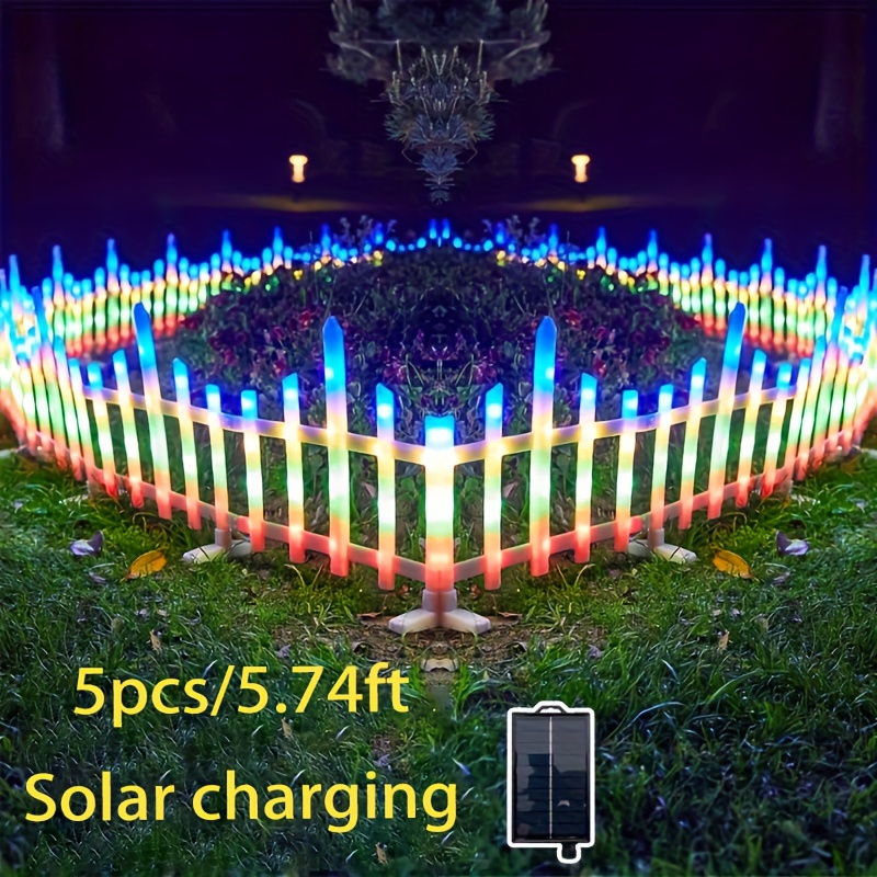 

5pcs , A Total Of 175cm/ 57.41ft, Sun High And Low Fence Light Fence Light Supply, Small Wave Simulation Fence Light, Plastic Material, 19 Flashing Light Mode, Support Typ-c Charging