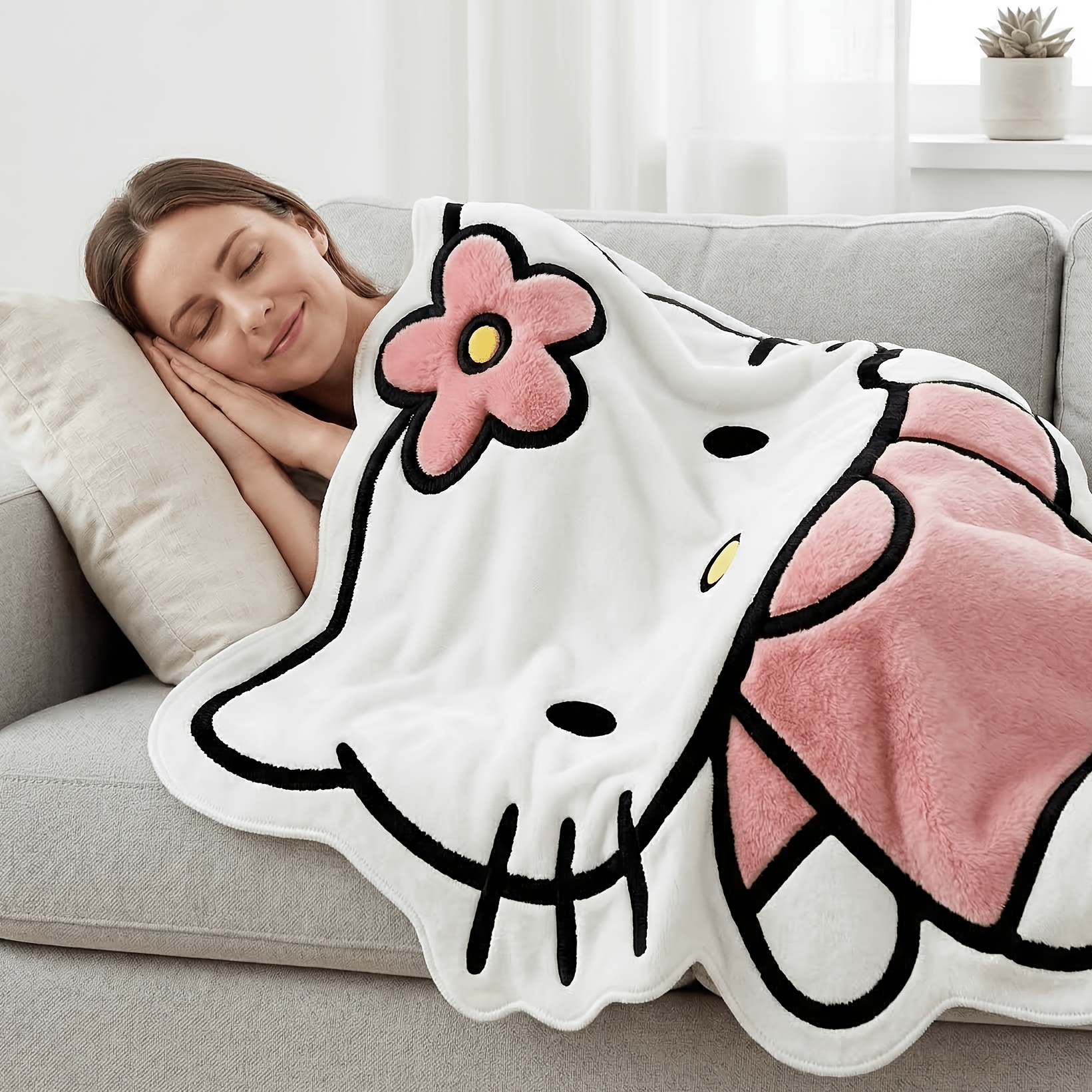 Hello Kitty Irregular Plush Blanket with Fun Character Print