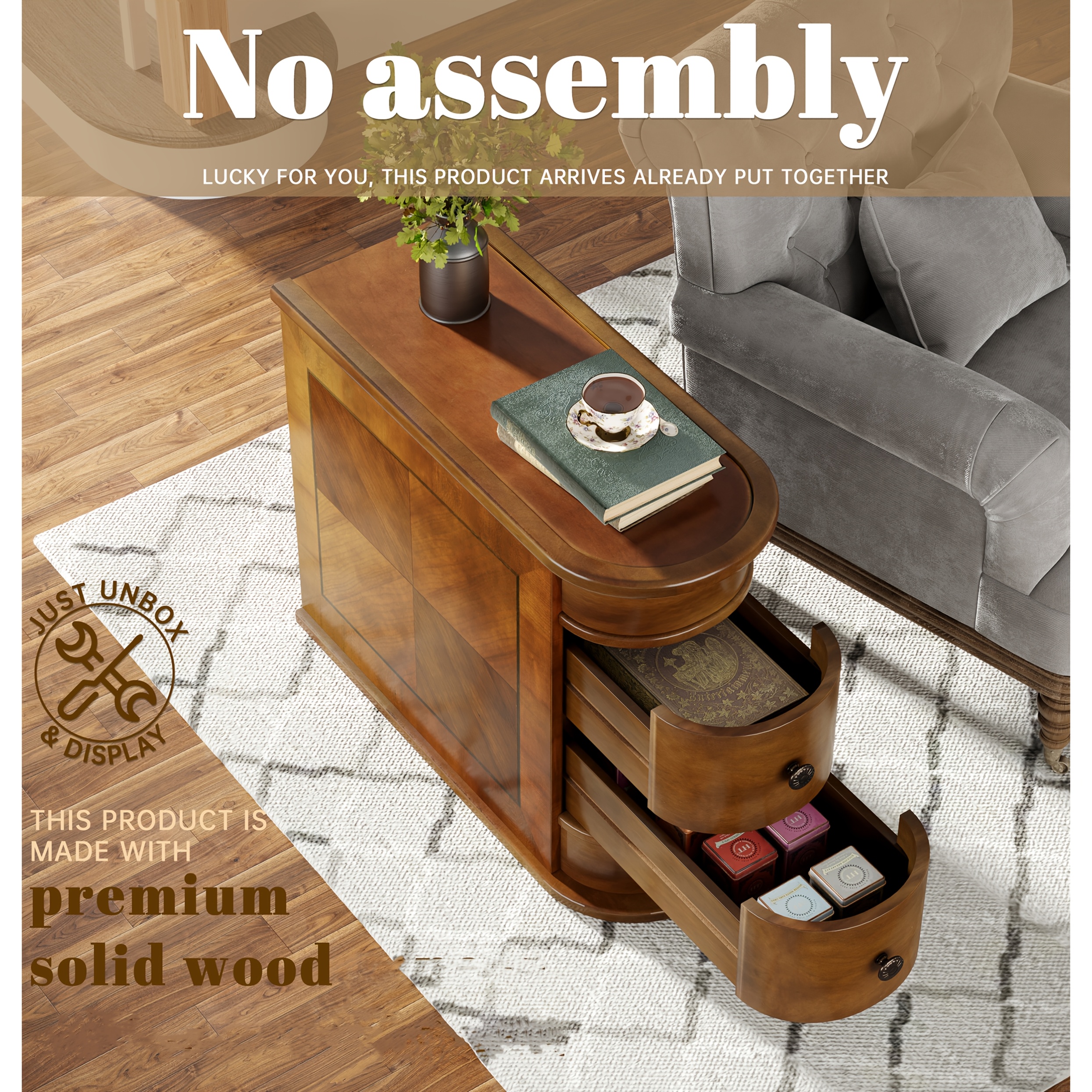 Compact 2-Drawer Wood End Table - Fully Assembled, Sturdy Finished Back Design with Spacious Storage, Ideal for Small Spaces And Chairside Use with Mid-Century Modern Style And Durable Hardwood Material