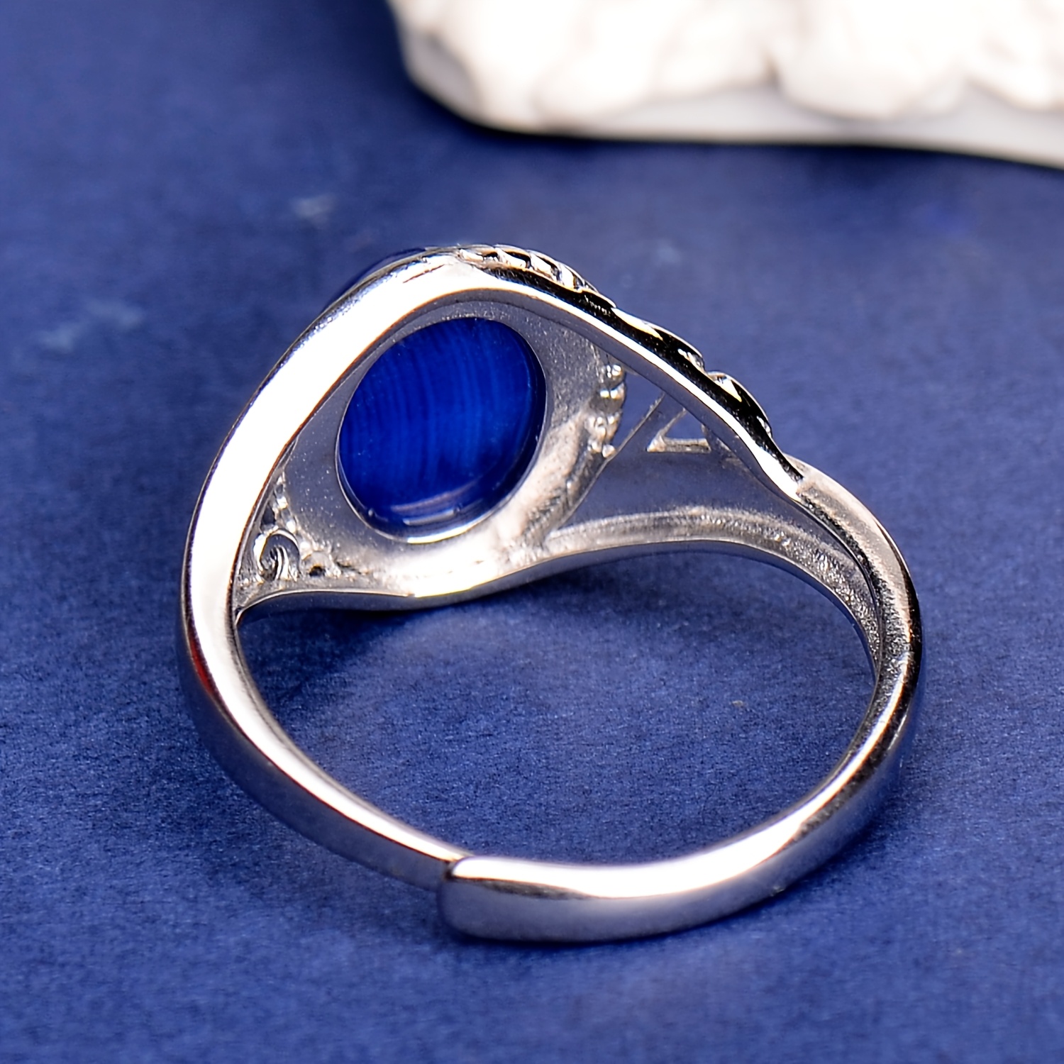 925 Silver Starlight Blue Stone Adjustable Ring, Luxury Gift