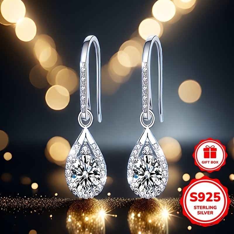 

1 Pair Of Elegant 925 Sterling Silvery Teardrop Earrings With Sparkling Zirconia - , & , Ideal Valentine's Day Gift For Her, Comes In A Gift Box