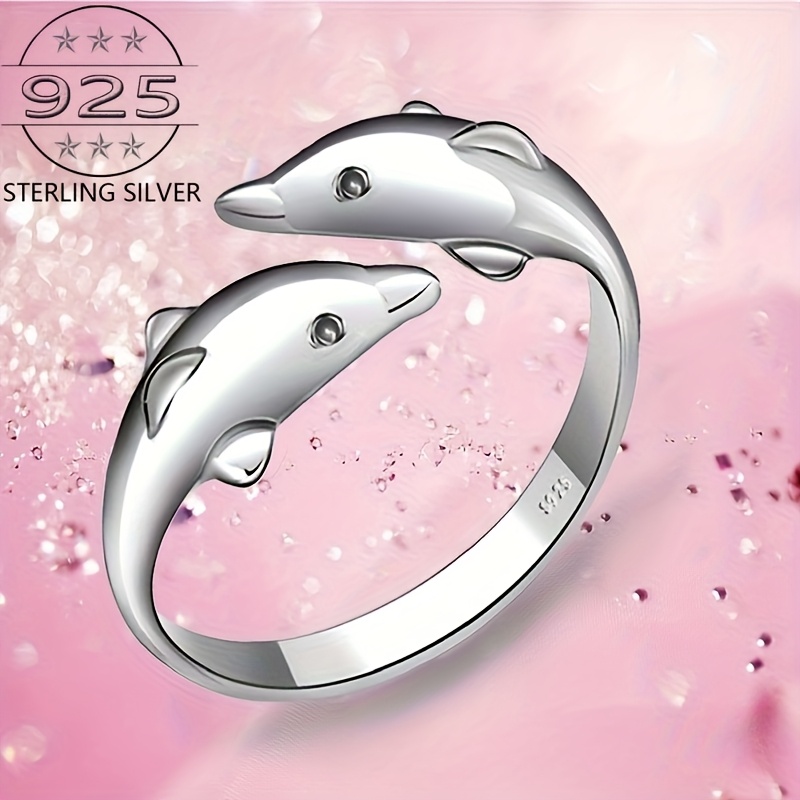 Women's 925 Silver Dolphin Double Ring, Personalized Gift