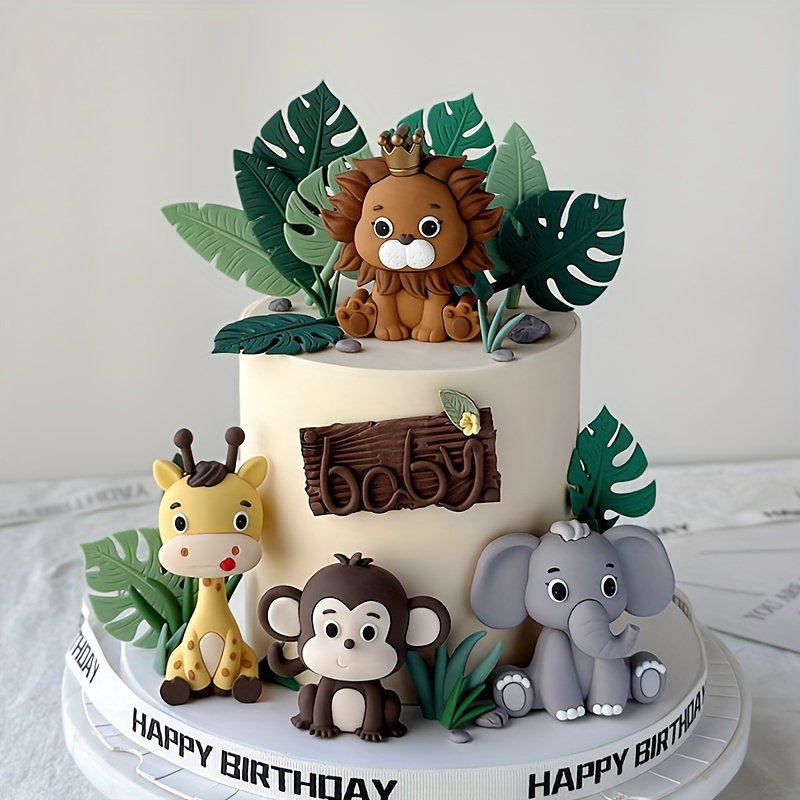 

4pcs Animal Cake Toppers - Resin, No Power Needed - Birthday & Party Decorations