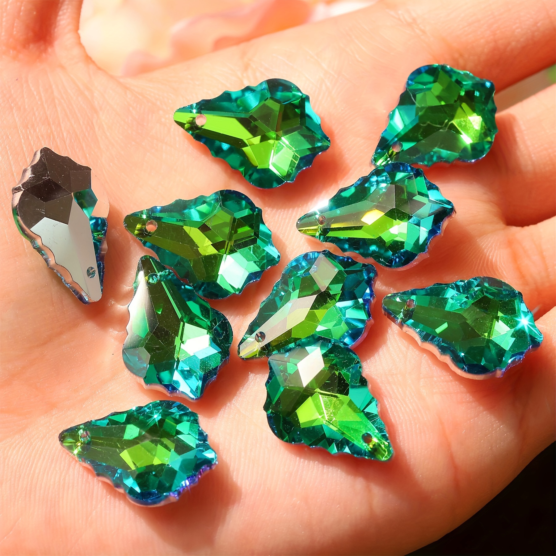 10pcs Maple Leaf Shaped AB Rainbow Glass Beads for DIY Jewelry Making