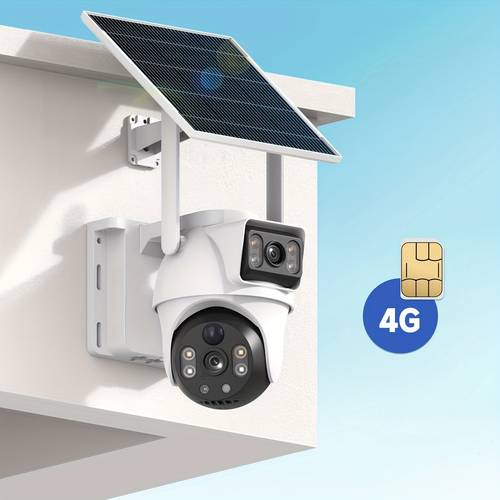 outdoor security camera with sim card solar panel 4g lte surveillance system ptz pan tilt zoom dual lens pir motion detection color two way audio suitable for remote monitoring