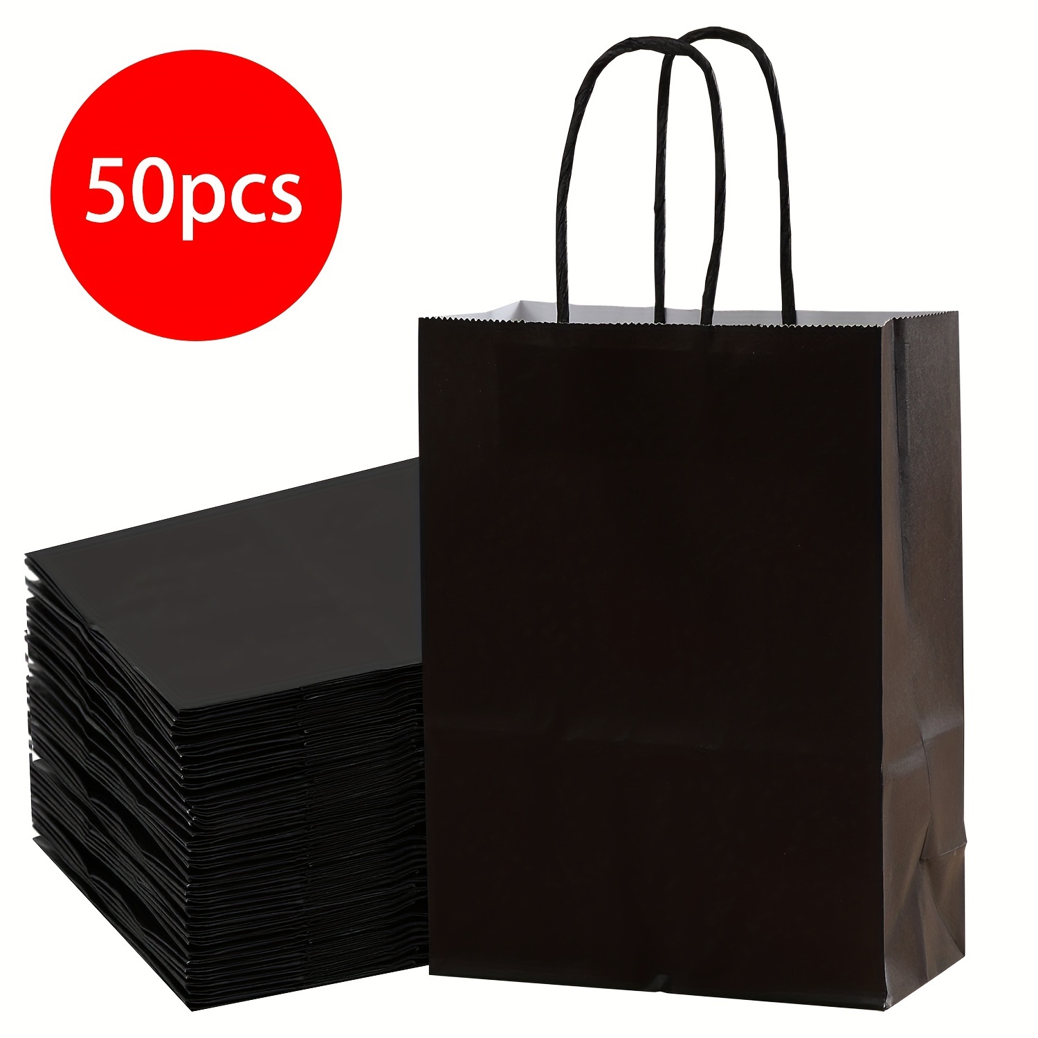 Image of 50 Black Paper Bags With Handles Bulk 13x10x5 Inch Gift Bags Bulk, Brown Paper Bags, Shopping Bags, Sos Bags, Paper Bags