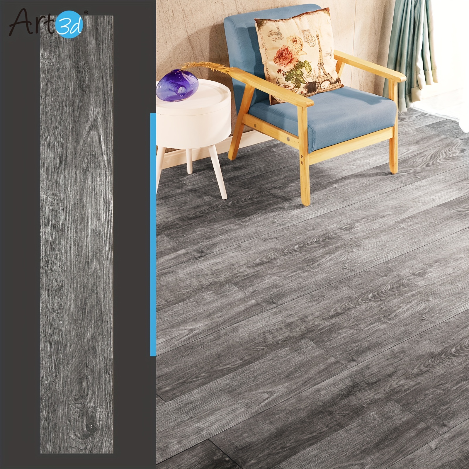 

Art3d 36-pack Self-adhesive Flooring Tiles, 36" X 6" X 0.06" Luxury Vinyl Plank In Grey, 54 Sq.ft/case