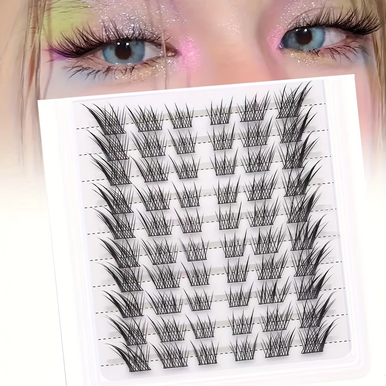 

60 Clusters Fox Eye Individual Lash Clumps, Diy Extensions, Natural & Anime Doll Style, Mixed Lengths 6-15mm, 0.05mm Thickness, , Reusable Eyelash Extensions For Beginners