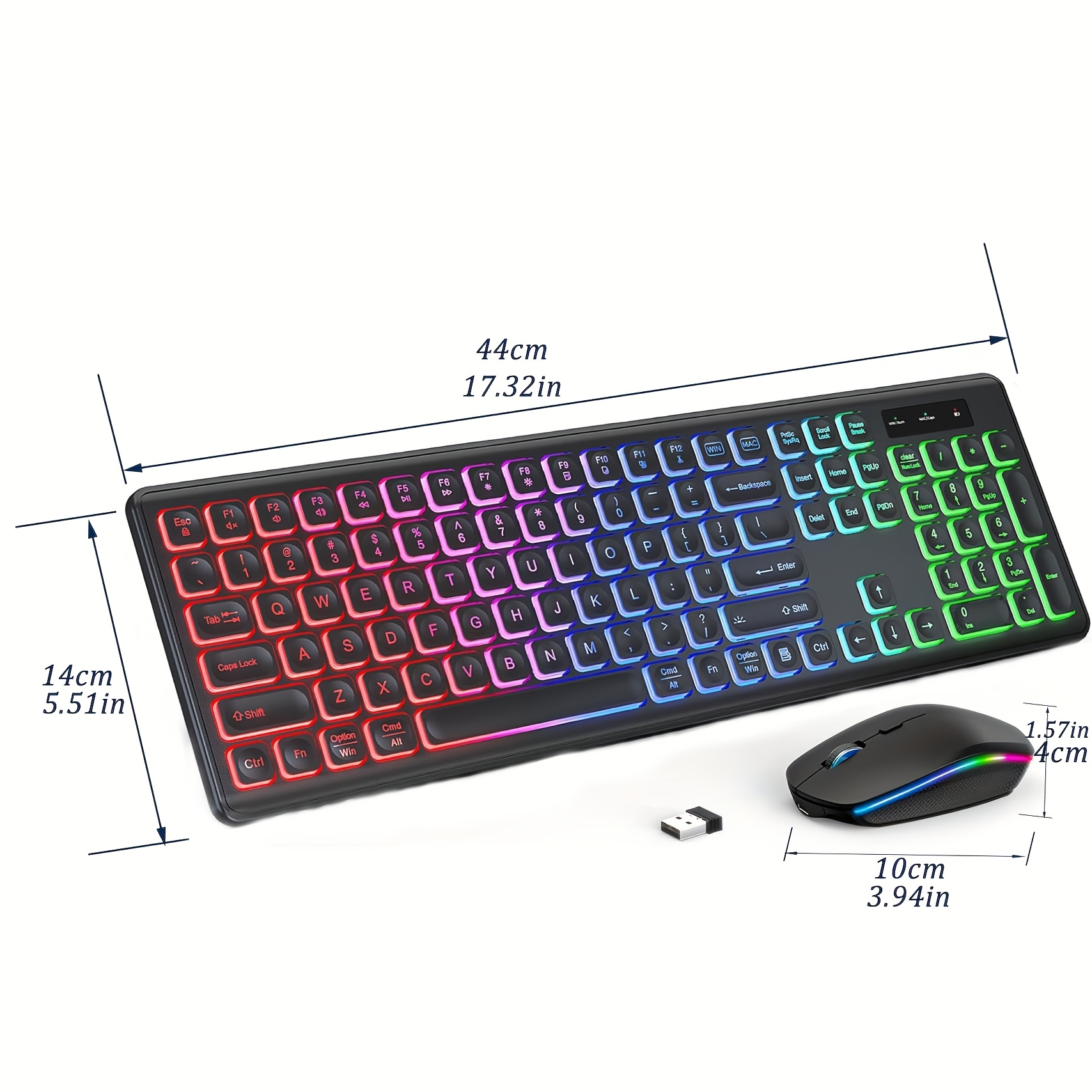 Wireless Keyboard and Mouse Combo RGB Backlit Compatible for Mac/Windows - Rechargeable Quiet Ergonomic Tilt Keyboard & High-DPI Mouse, Plug & Play,, Compatible with PC/Laptop (No Receiver Sold Separately)