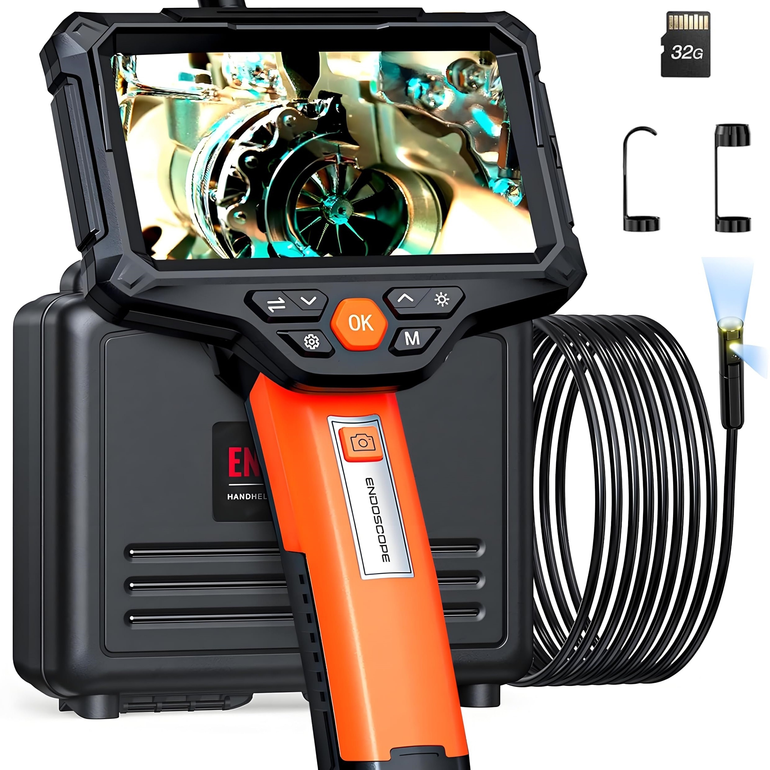 

16.4ft Dual Lens Endoscope Camera With Light, 5" Ips Screen Borescope, 1080p Hd Inspection Camera With Lights, Ip67 Waterproof Flexible Cable For Automotive/home/wall/pipe/car