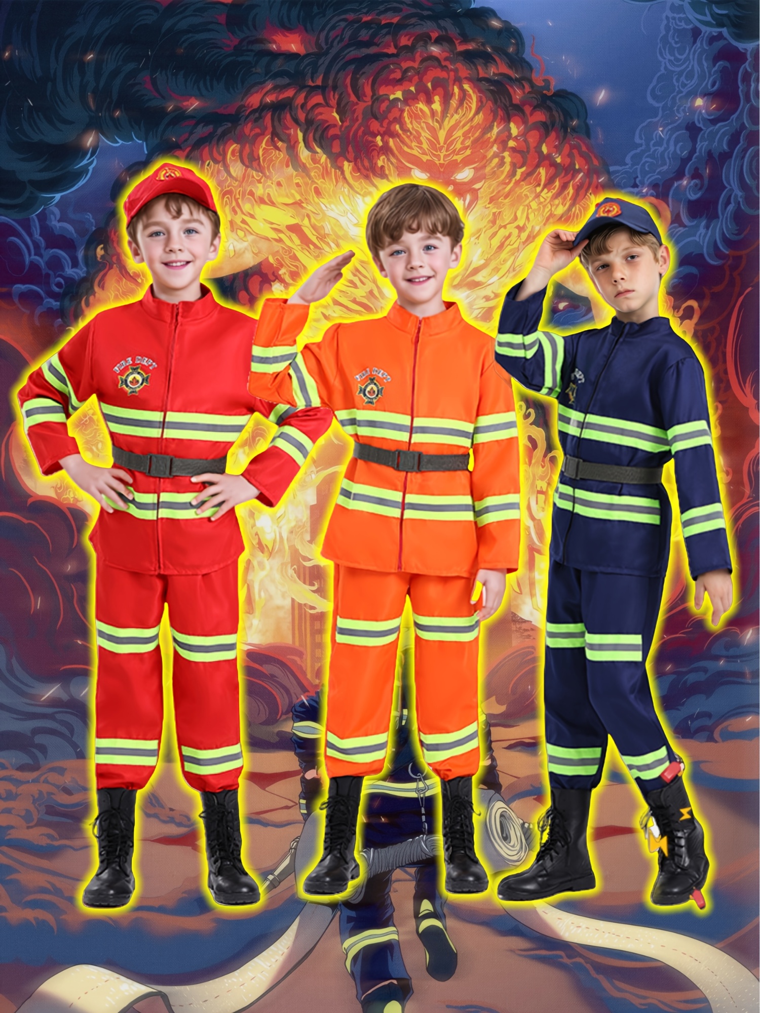 kids firefighter outfit realistic fireman role play uniform Temu