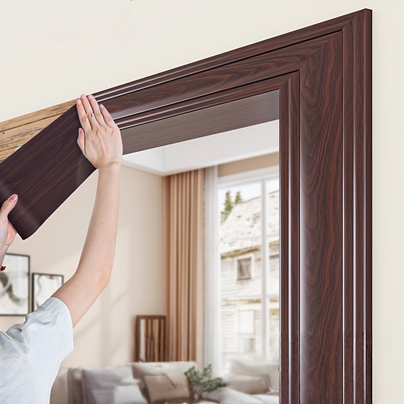 TEMU 1 rollo de pegatina retro de de veta de madera para borde de de puerta, de PVC autoadhesiva, impermeable, fácil de y pegar, para reparación de