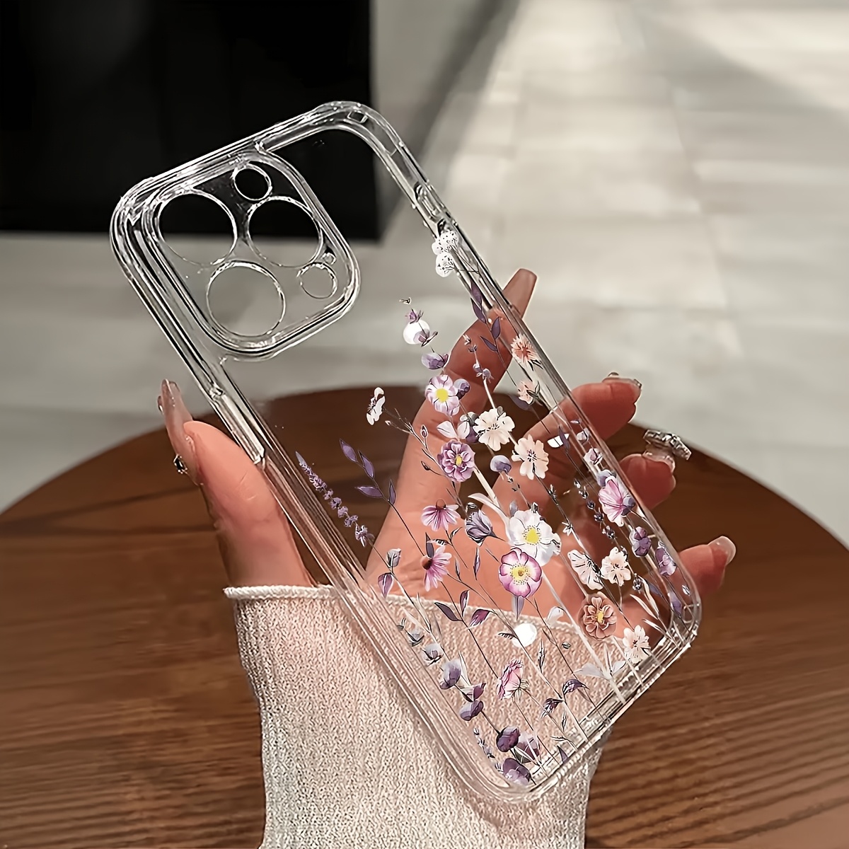 TEMU Phone Case: Clear Printed Phone Case For Iphone 18/17/16/15/14/13/12 Pro Max/plus Floral Botanical Design Full Camera Lens Cover Shockproof Soft