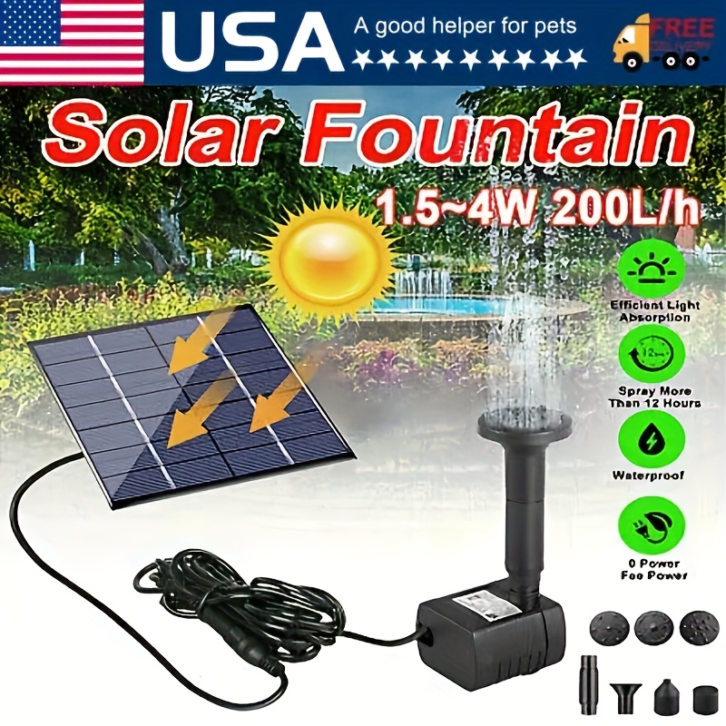 

1pc Solar Powered Fountain Pump, Floating Solar Panel Bird Bath Water Pump, Free Standing Outdoor Pond, Pool, Garden Decor With Cable And 4 Nozzle Attachments