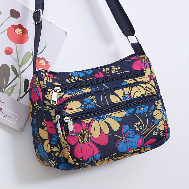 

Women's Floral Nylon Oxford Canvas Crossbody Bag, Adjustable Strap, Zip Closure, Polyester Lining, Hand Washable, Fashionable Shoulder Purse For Ladies