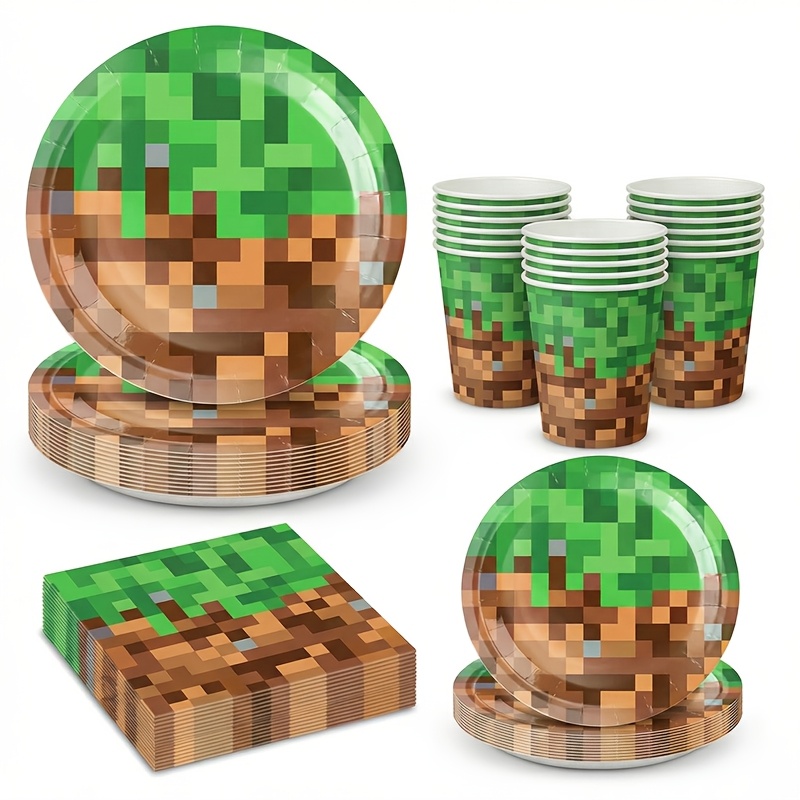 61pcs, Pixel Birthday Party Set, Green And Brown Pixel Decorations, Birthday Party Supplies, Party Decorations And Holiday Party Set, Themed Party Supplies I Perfect For Halloween