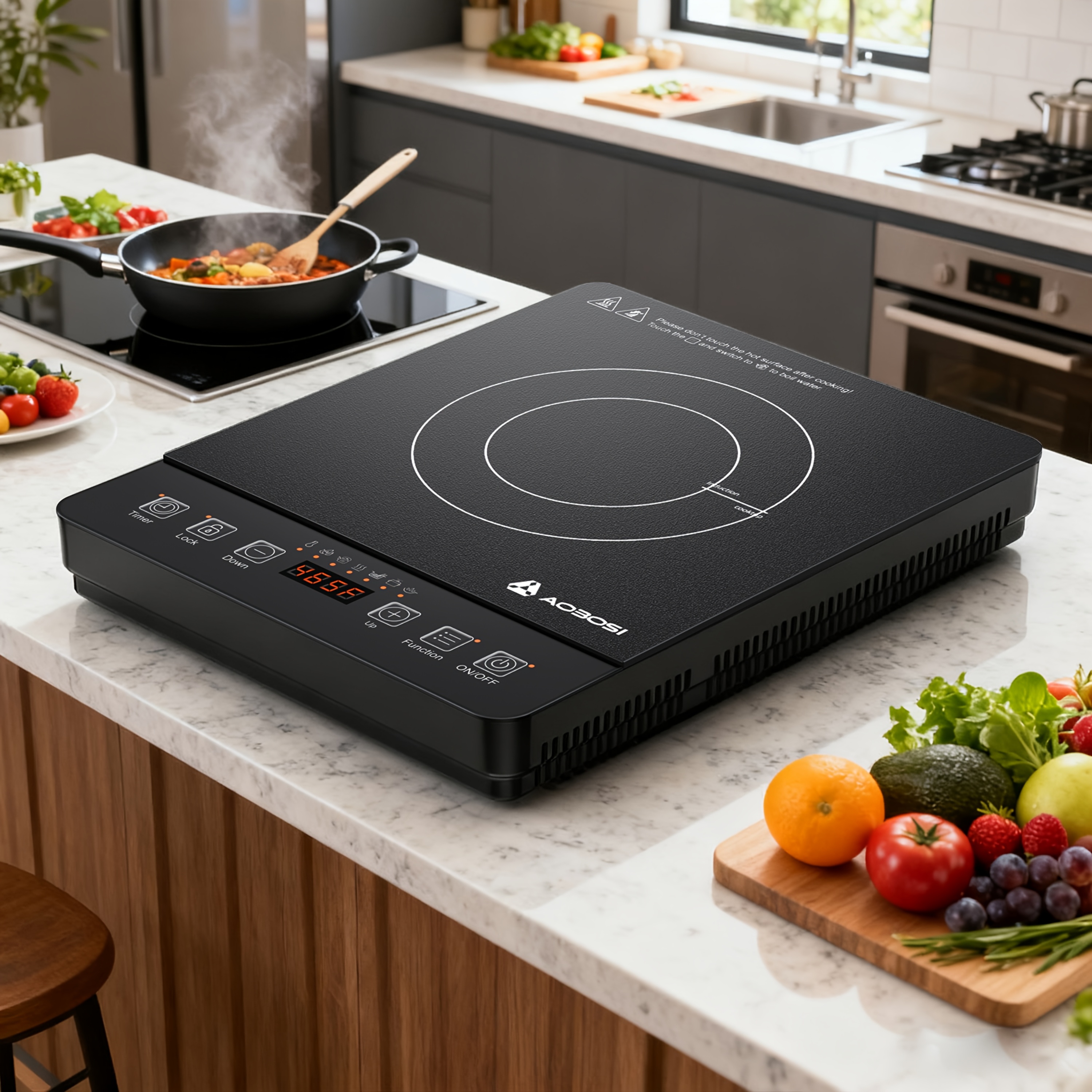   portable induction cooktop 1800w for fast and   cooking blue lcd screen the cooktop features 18 power settings 20 temperature settings with a lock function and three adjustable programs   home kitchens and as a gift