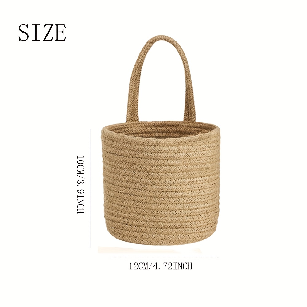 Image of 1pc Wall Hanging Rope Basket, Wall Hanging Flower Basket, Wall Storage Basket, Rustic Style Wall Decor, Suitable For Porch, Living Room, Bedroom Entrance, Brown, Shelf Baskets
