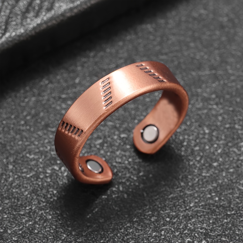 Vintage V Stripe Open Copper Ring, Unisex Casual Accessory