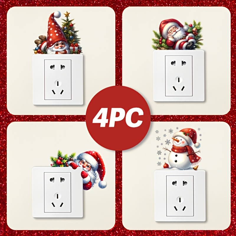 TEMU 4pcs Cute Santa Snowman Snowflake Light Switch Stickers, Self-adhesive Waterproof Pvc Christmas Wall Decals, Home Decor Ornaments For Bathroom