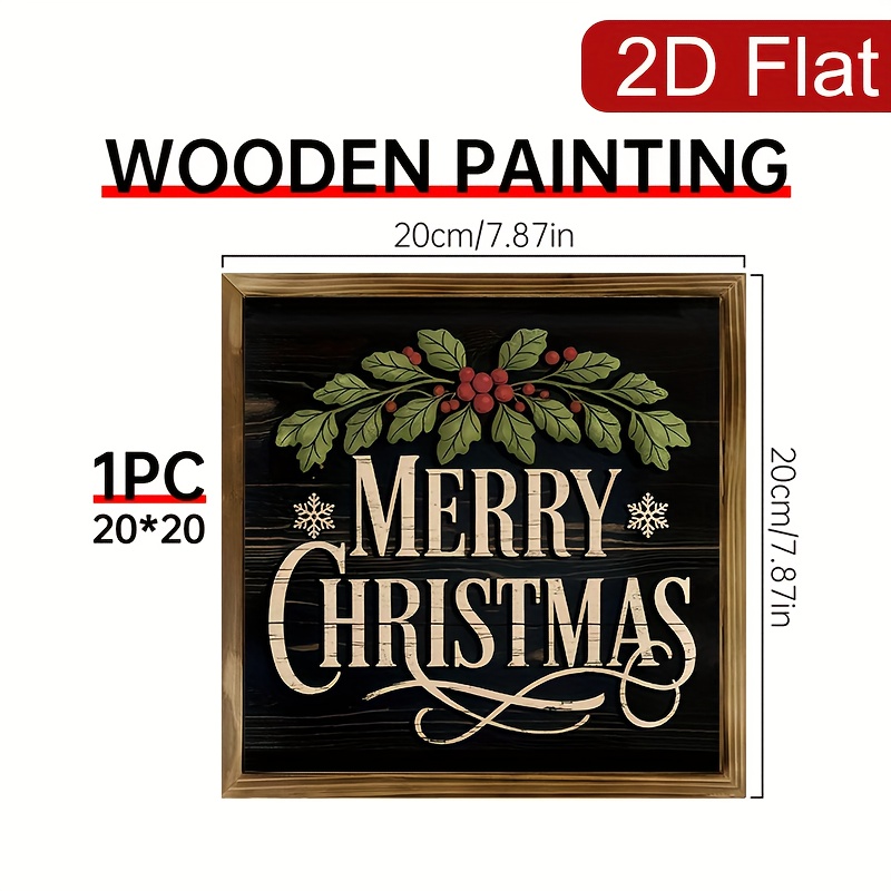 TEMU 2d Flat - This Is A 2d Flat Wooden Sign Designed In A Style, Measuring 20.32x20.32cm. It Features Rustic Wall Decor With Green Thornberries And