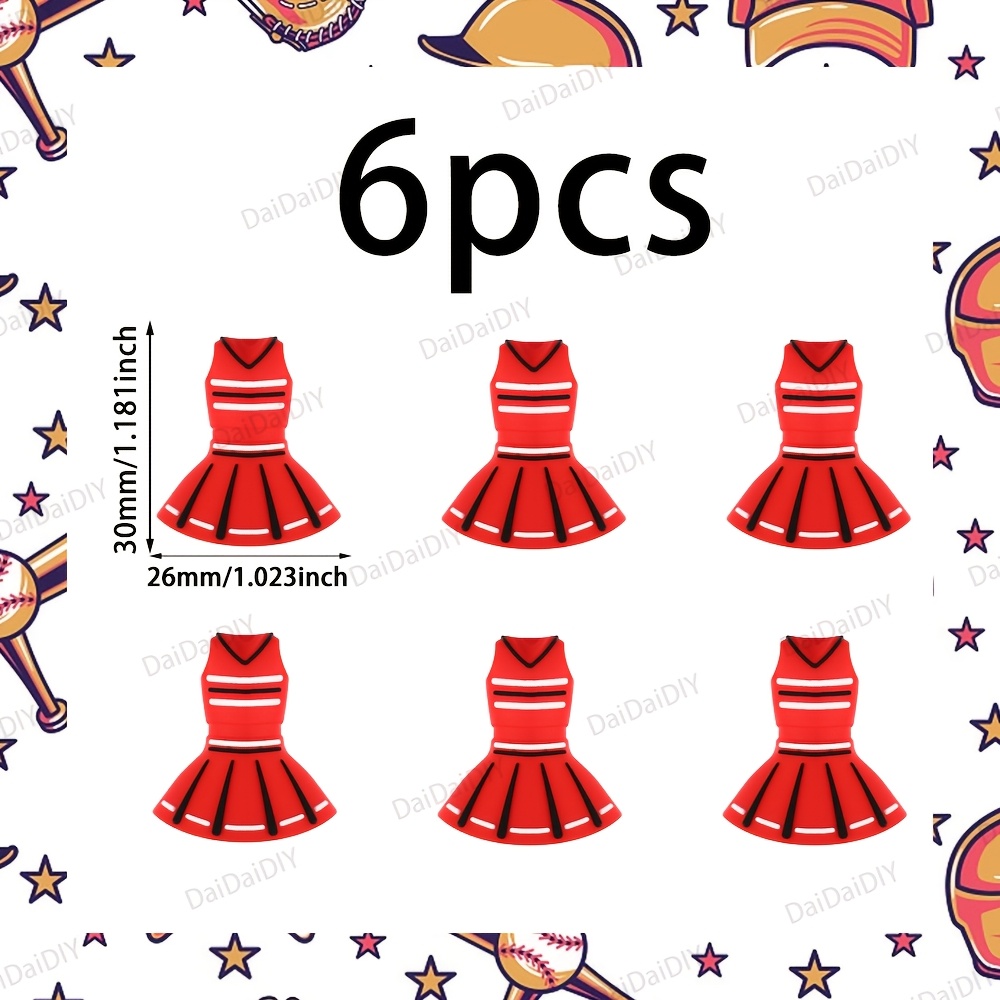 TEMU 6pcs Cheerleading Skirt 3d Silicone Bead, Baseball Sports-themed 3d Silicone Beads Suitable For Earrings, Necklaces, Jewelry, Bag Chains, Beaded