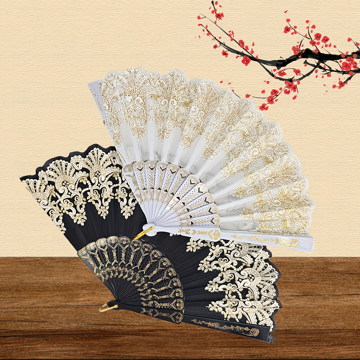 Image of D 2/5pcs Handheld Fans Chinese Folding Fan For Women Retro Style Foldable Hand Fan Handheld Fan For Wedding Church Dancing Halloween Gift Festival