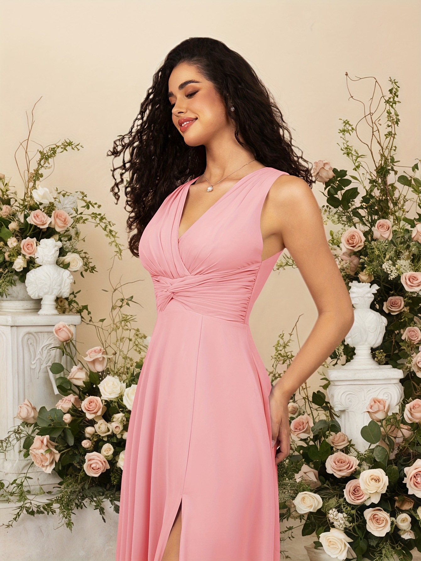 prom dress pleated twisted high waist sleeveless v neck - Temu Kuwait