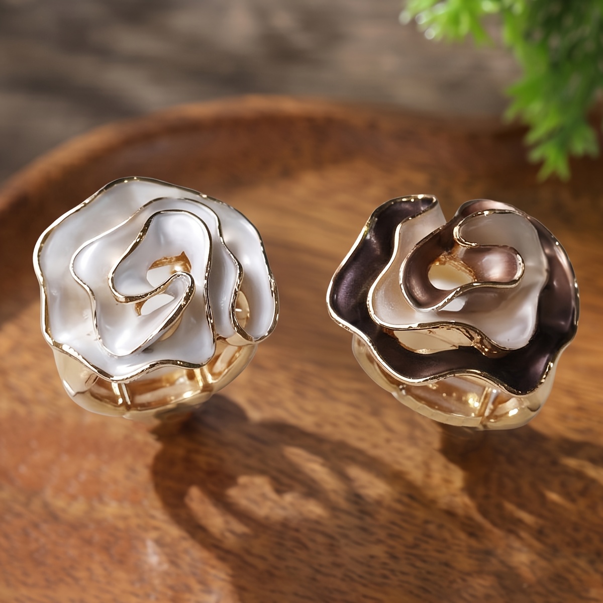 Women's 2pcs Plated Enamel Flower Adjustable Ring Set