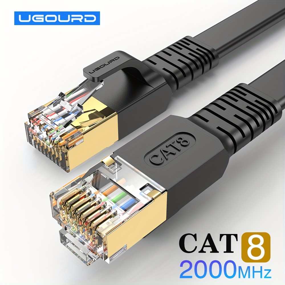 Cable Ethernet RJ45 Cat8 Plano 2000MHz 568B Arreglo 40Gbps Máximo Macho a Macho para PS5, PC, Switch, Laptop, MacBook Pro, Air