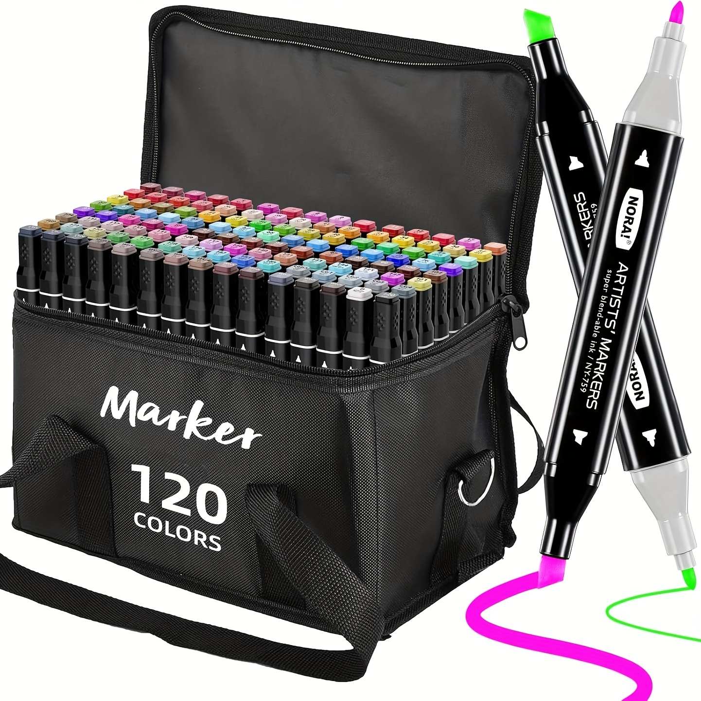 E-shop 120 Alkoholmarker für Malbücher für Erwachsene, Dual-Tip Kunstmarker zum Malen für Erwachsene, Illustrationen, Zeichnen, Skizzieren mit