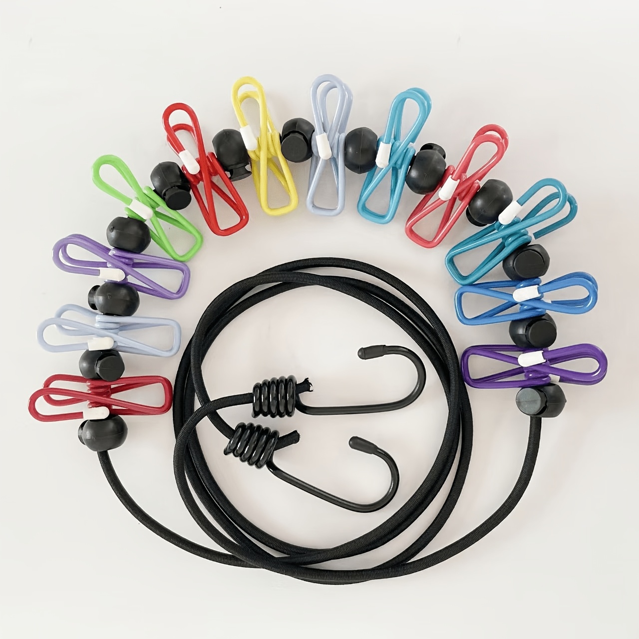 TEMU 1pc Corde à linge de voyage extensible et portable avec 12 crochets à vêtements, corde à linge portable, corde à linge extensible, corde à linge
