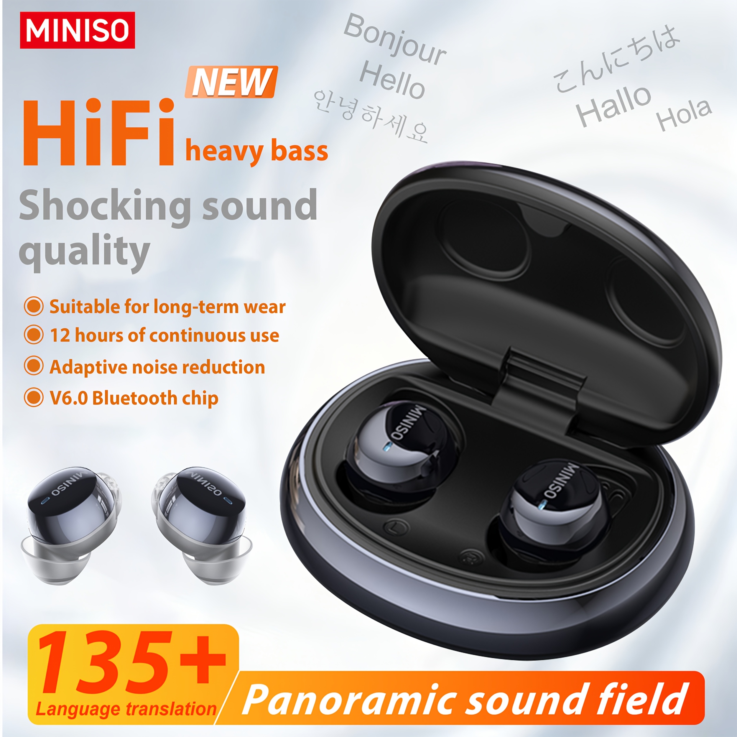 Image of Miniso Ms216 New Ai Translation Wireless Earbuds, With Up To 24 Hours Of , Supports Translation In 134 Languages, Featuring Noise-canceling, , Quality, And Extended . Ideal For Fitness, Sleep