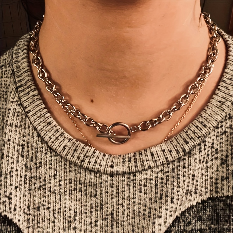 Image of Unisex Stainless Steel Ot Clasp Necklace - Fade-, Versatile For Casual And Vacation Wear, 1pc