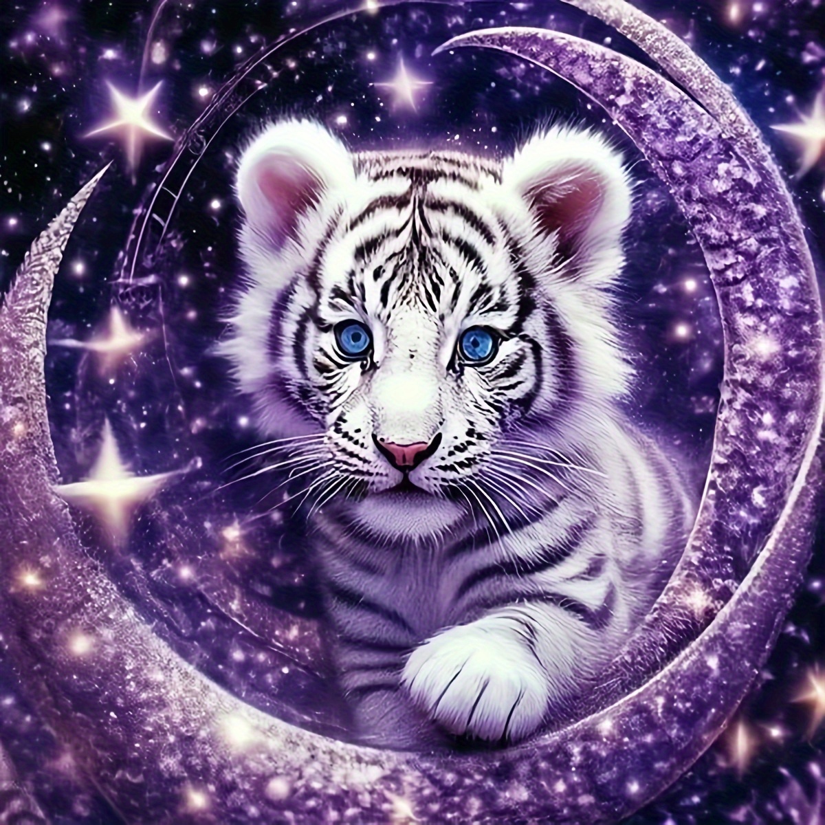 5d Diy Diamond Painting Kit - Cute Tiger & Small Animals Design, Round Acrylic Diamonds, Beginners, Home Wall Decor & Gift