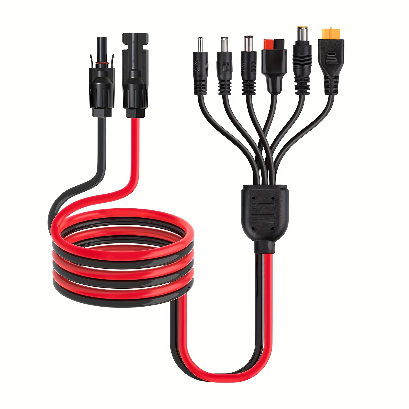 TEMU 6-in-1 Solar Kit, Solar To Xt60, Dc7909, Dc6530, Dc35135, Dc5521 Connector Cable For Portable Station Solar Panel Generator(6.56ft), Without