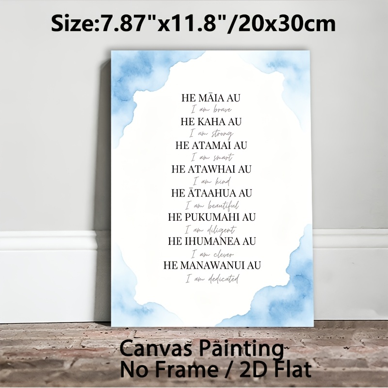 TEMU 2d Flat, 1pc Modern Bilingual Maori-english Wall Art Poster - Soft Watercolor Blue Suitable For Home Decoration, Positive Affirmation Quote