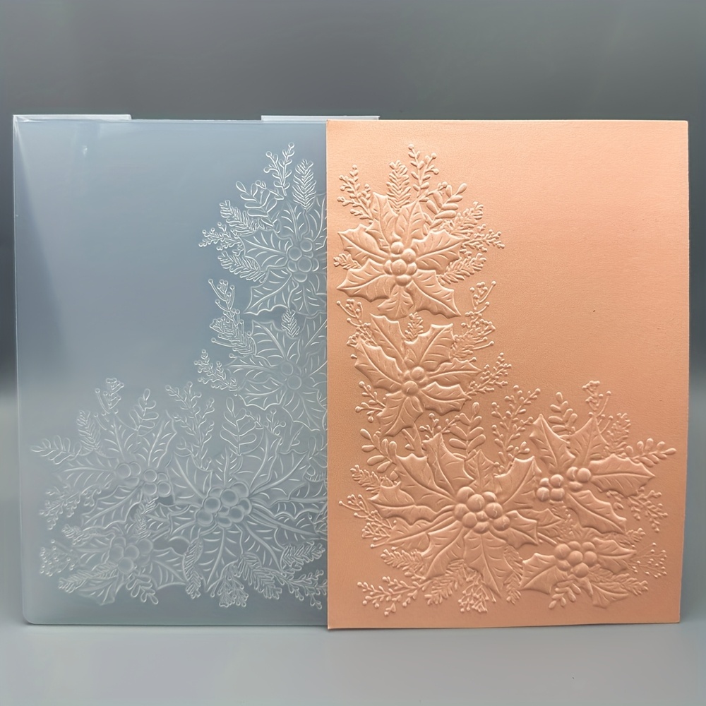 TEMU 3d Christmas-themed Floral Lace Border Embossing Folder - A 3d Embossed Folder, This Plastic Embossing Template Is Perfect For Occasions And For