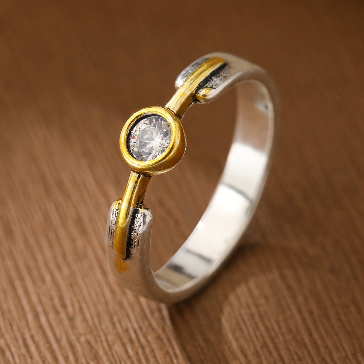Image of Sense Inlaid Round Synthetic Zirconia Women's Ring Daily Vacation Outfit Festive Gift Women's Jewelry