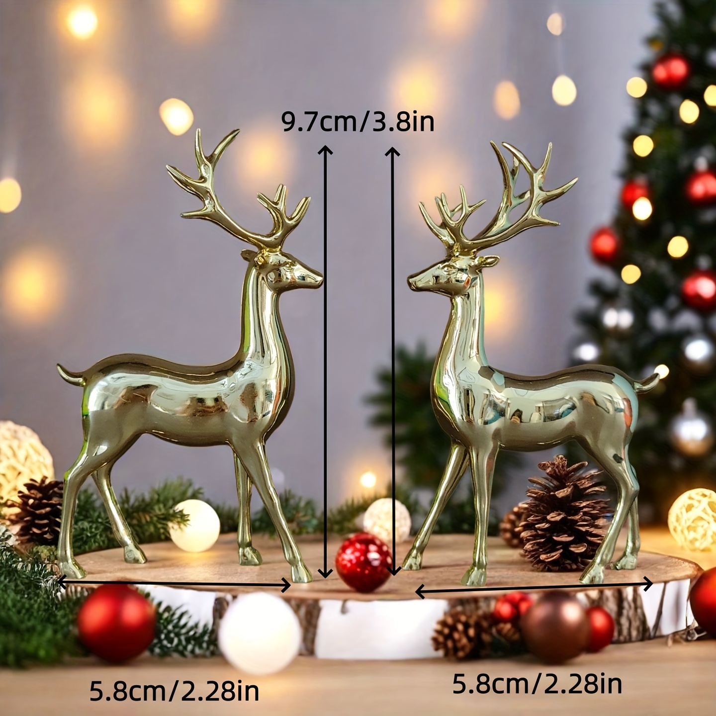 Image of 2pcs Golden Reindeer Ornaments, Christmas Decorative Statues Small Ornaments, Living Room And Desktop Decoration Gifts
