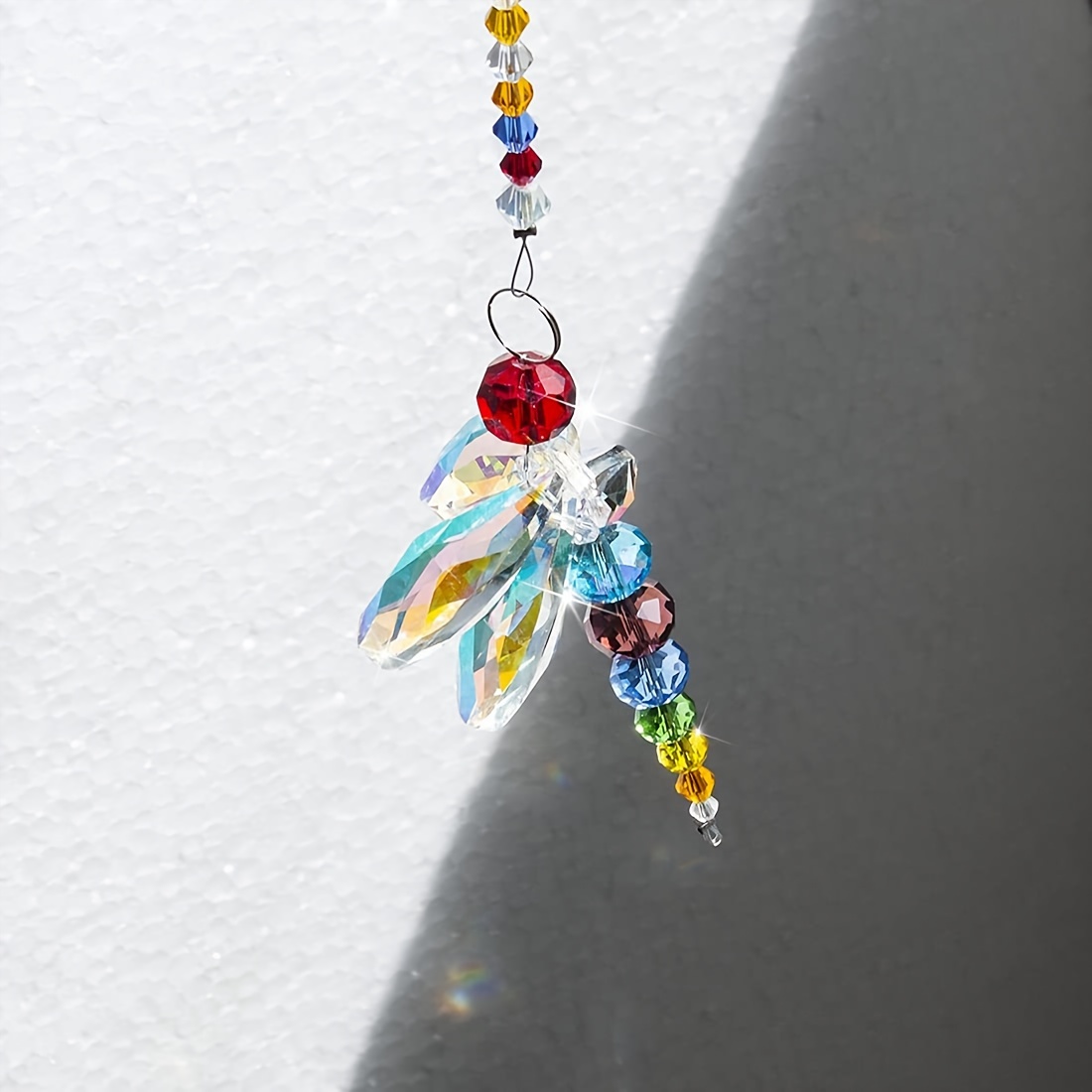 

1pc Dragonfly Crystal Suncatcher, Colorful Glass Garden Ornament With Beads, Home & Car Hanging Pendant, 9.8-inch Sun Catcher Decor