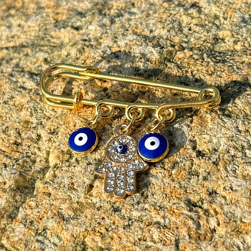 Murano Glass Evil Eye Bead Safety Pin, Silver Evil Eye Brooch, Protective Evil E - Foto 6