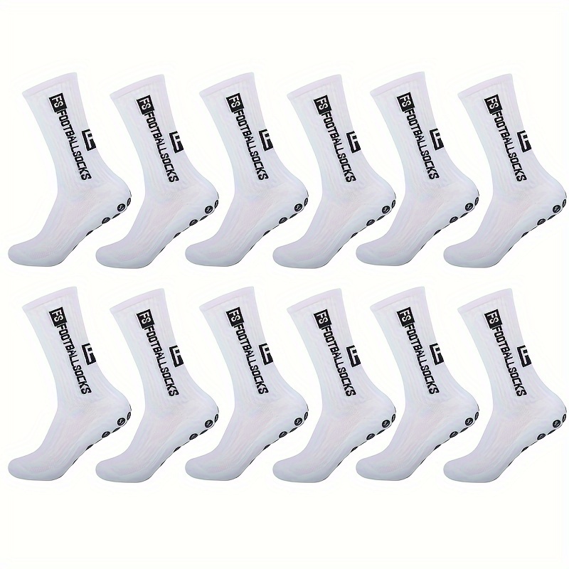 

6 Pairs Of Unisex Letter Solid Color Soccer Socks, Silicone Anti-slip Towel Bottom, Sweat Absorbent Quick Dry Socks For Football Sports