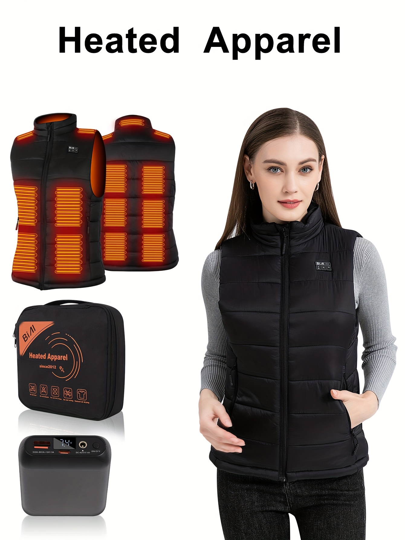Gilet chauffant pour femmes avec batterie 7.4V 16000mAh à charge rapide | Veste chauffante modèle mis à jour pour femmes, style décontracté avec col montant et détails de fermeture éclair, motif rayé, tissu légèrement extensible