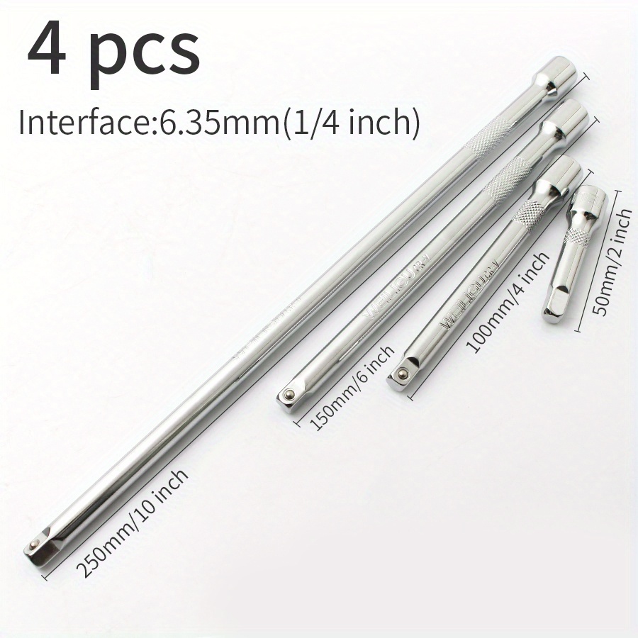 4pcs 1/4" Ratchet Wrench Extension Set, Deep Socket Screw Removal , Mini Ratchet Wrench Extender, Includes 2-inch/4-inch/6-inch/10-inch Socket Adapter Bars