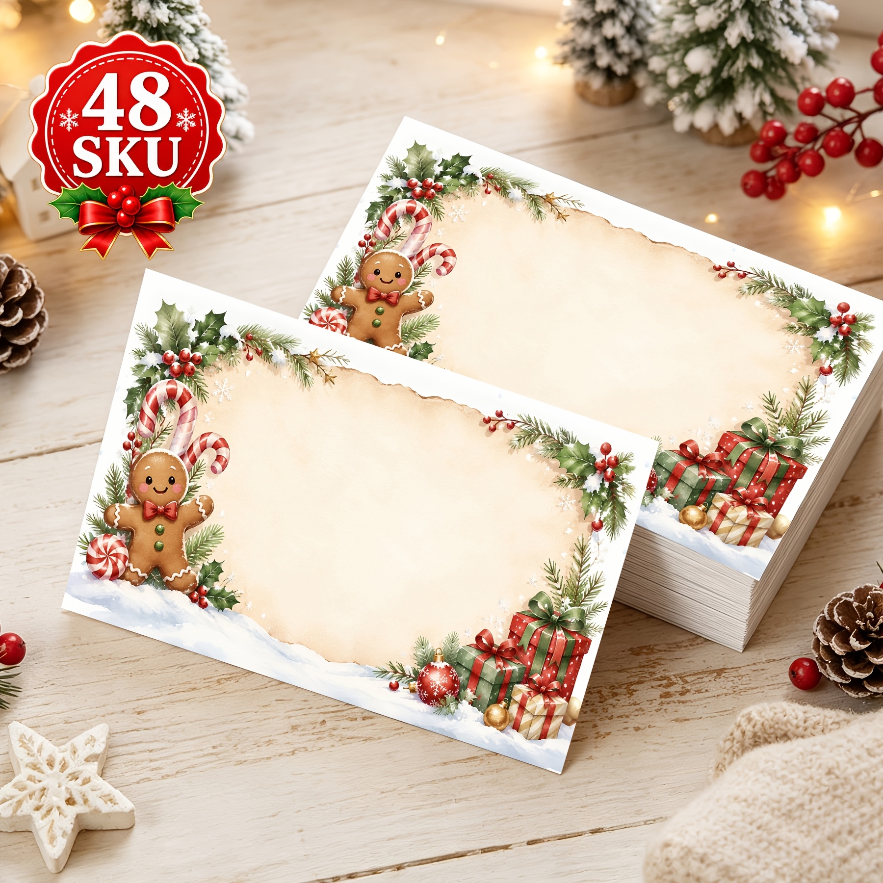 TEMU Lot de 48 cartes de vœux de Noël vierges pour message, cartes de bénédictions hivernales pour cadeaux, 9×5,4 cm/3,54×2,13 po, petites cartes
