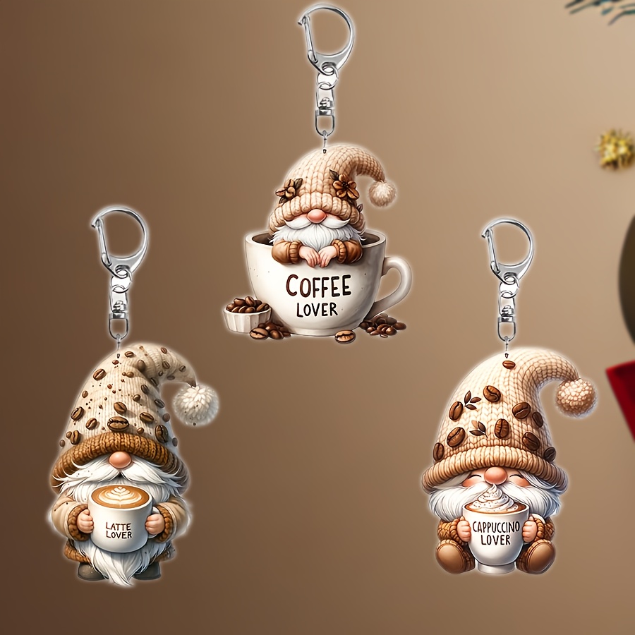 

1pc Whimsycraft Acrylic Keychain - Cartoon Coffee Lover Design, Floating Pendant, Pear-shaped Bag Charm With Carabiner Closure, Fun Novelty Accessory For Bags & Gifts