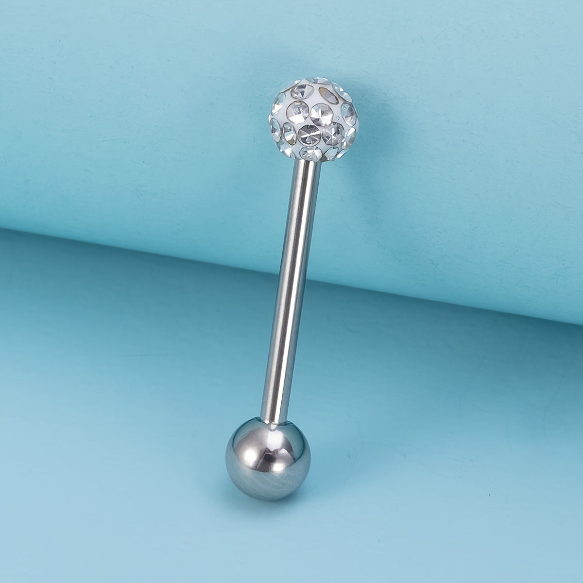 1/4pcs Synthetic Zirconia Tongue Ring Piercing Barbell Stainless Ball Body Jewelry